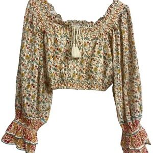 Cleobella Multicolor Floral Rhea Cropped Blouse in Carnation Size Large